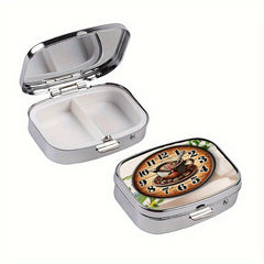 Clock Pill Box 2 Compartment Decorative Vitamin Organizer For Pocket Wallet