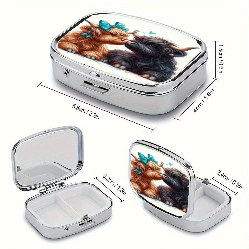 2 Compartment Cow Pill Box Pocket Decorative Organizer Gift