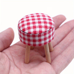 Dollhouse Stools Set Wooden Furniture with Tablecloths for Home Decor