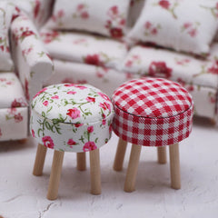 Dollhouse Stools Set Wooden Furniture with Tablecloths for Home Decor