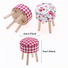 Dollhouse Stools Set Wooden Furniture with Tablecloths for Home Decor