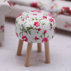 Dollhouse Stools Set Wooden Furniture with Tablecloths for Home Decor