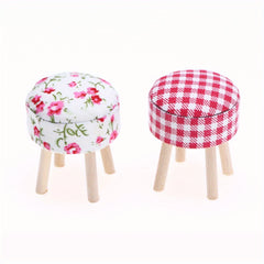 Dollhouse Stools Set Wooden Furniture with Tablecloths for Home Decor