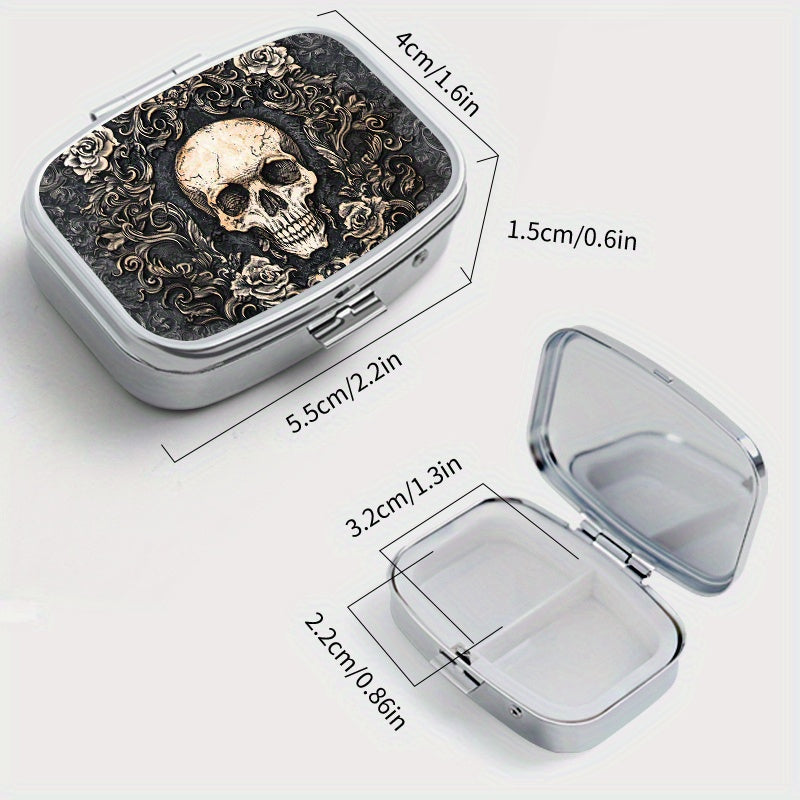 Gothic Skull Square Medicine Box Two Compartment Pill Box
