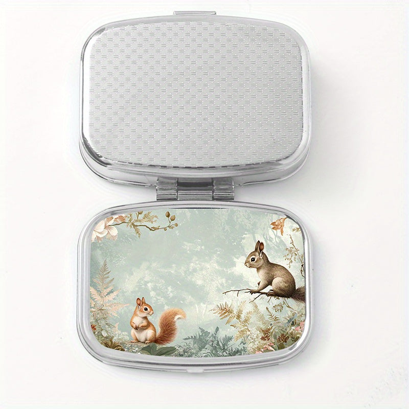 Squirrel Flower Print Square Medicine Box Two Compartment Pill Box