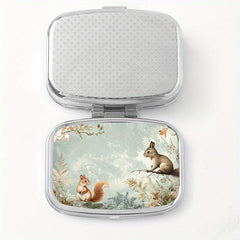 Squirrel Flower Print Square Medicine Box Two Compartment Pill Box