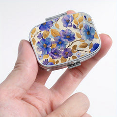 Golden Leaf Flower Pattern Printed Pill Box Set - Portable Medicine Organizer