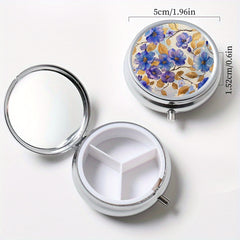 Golden Leaf Flower Pattern Printed Pill Box Set - Portable Medicine Organizer