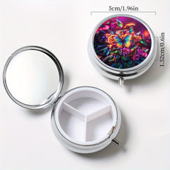 Set of 2 Butterfly Pattern Pill Boxes, Round & Square Compartments