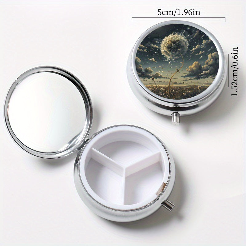 2pcs Dandelion Print Pill Organizer Set with 3 Compartments, 2 Com Box