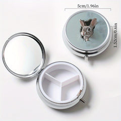 Set of 2 Rabbit Patterned Pill Boxes, 3 & 2 Compartments, Round & Square