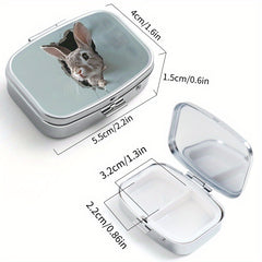 Set of 2 Rabbit Patterned Pill Boxes, 3 & 2 Compartments, Round & Square