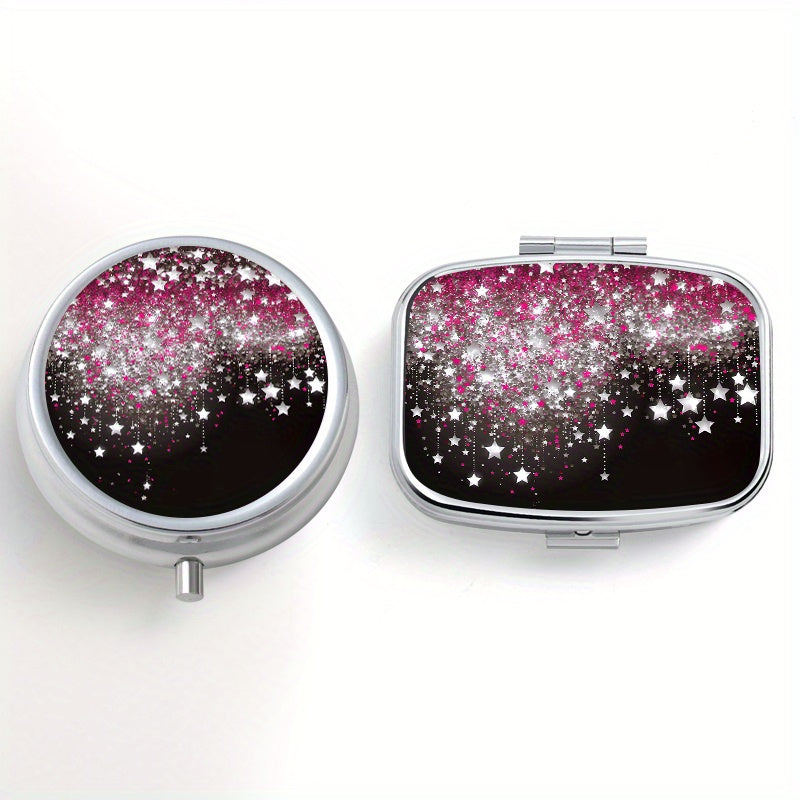 2PCS Star Glitter Pill Box Set Metal Medication Organizers