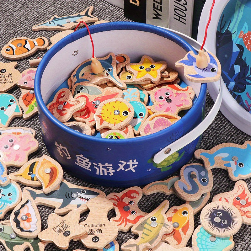 Wooden Ocean Fishing Toys - Interactive Magnetic Fish Game