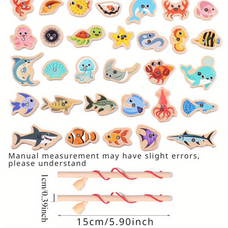 Wooden Ocean Fishing Toys - Interactive Magnetic Fish Game