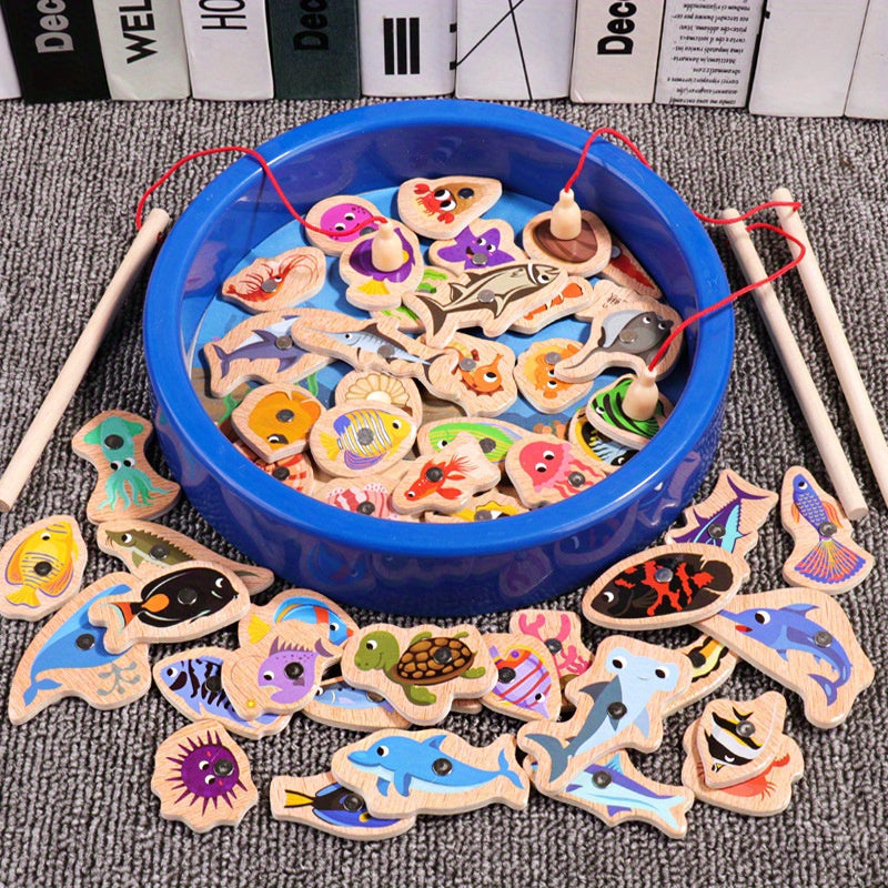 Wooden Ocean Fishing Toys - Interactive Magnetic Fish Game