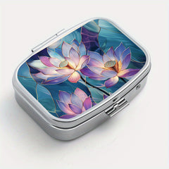 Glass Lotus Print Pattern Medicine Box Two Compartment Pill Box