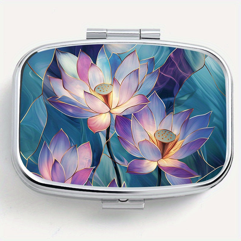 Glass Lotus Print Pattern Medicine Box Two Compartment Pill Box