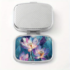 Glass Lotus Print Pattern Medicine Box Two Compartment Pill Box