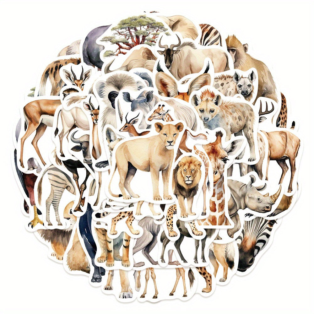 50pcs African Animal Stickers Pack PVC Decals Reusable Self Adhesive Mixed Shape