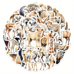 50pcs African Animal Stickers Pack PVC Decals Reusable Self Adhesive Mixed Shape