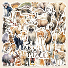 50pcs African Animal Stickers Pack PVC Decals Reusable Self Adhesive Mixed Shape