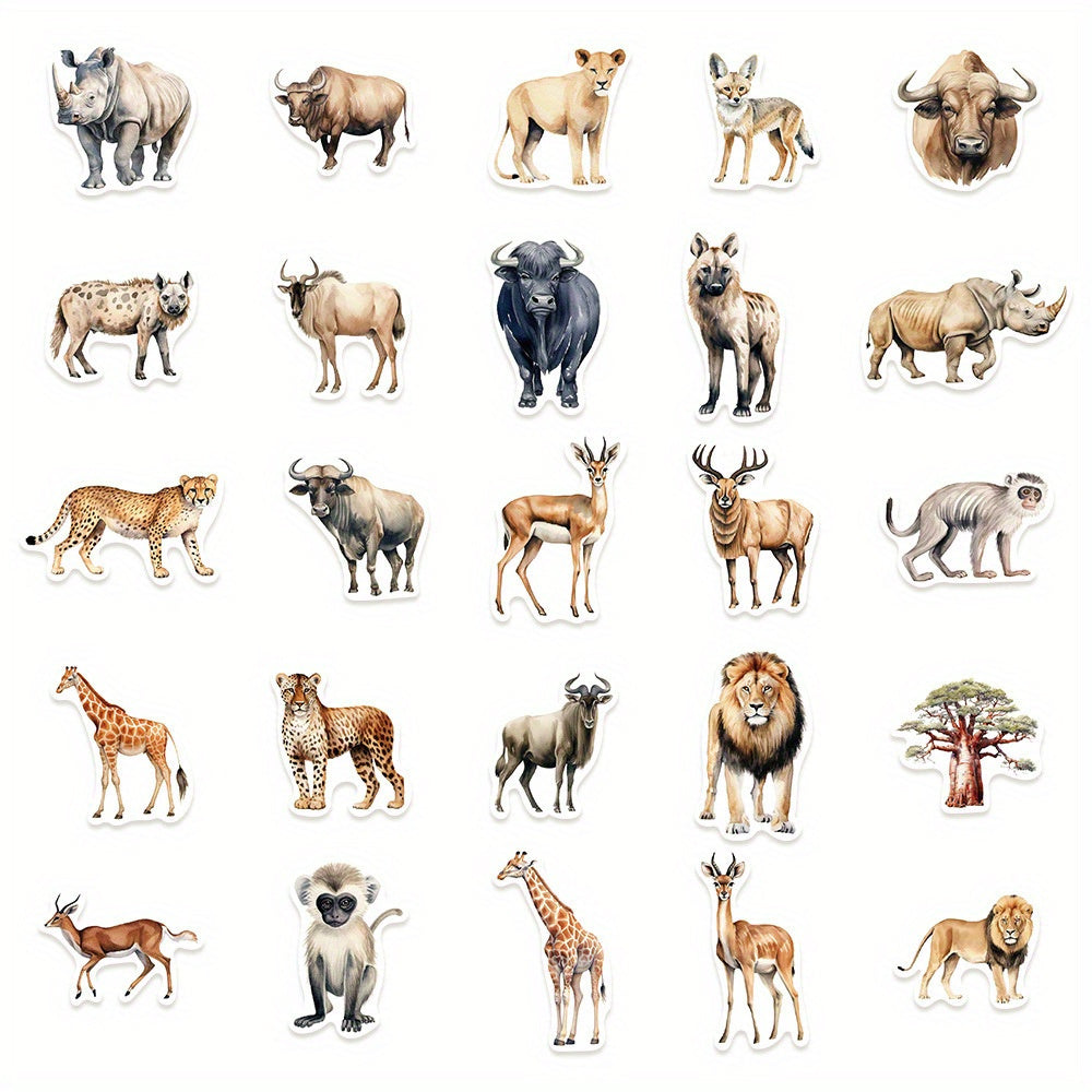 50pcs African Animal Stickers Pack PVC Decals Reusable Self Adhesive Mixed Shape