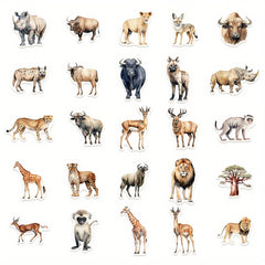 50pcs African Animal Stickers Pack PVC Decals Reusable Self Adhesive Mixed Shape