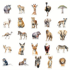 50pcs African Animal Stickers Pack PVC Decals Reusable Self Adhesive Mixed Shape