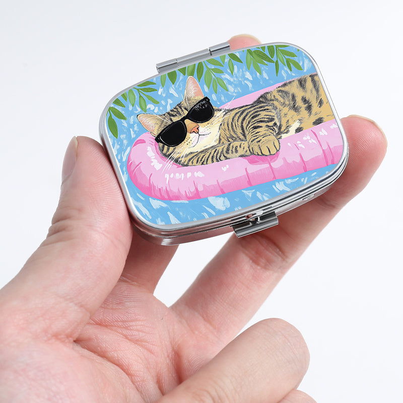 Water Cat Pattern Printed Pill Boxes Set of 2