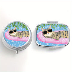 Water Cat Pattern Printed Pill Boxes Set of 2