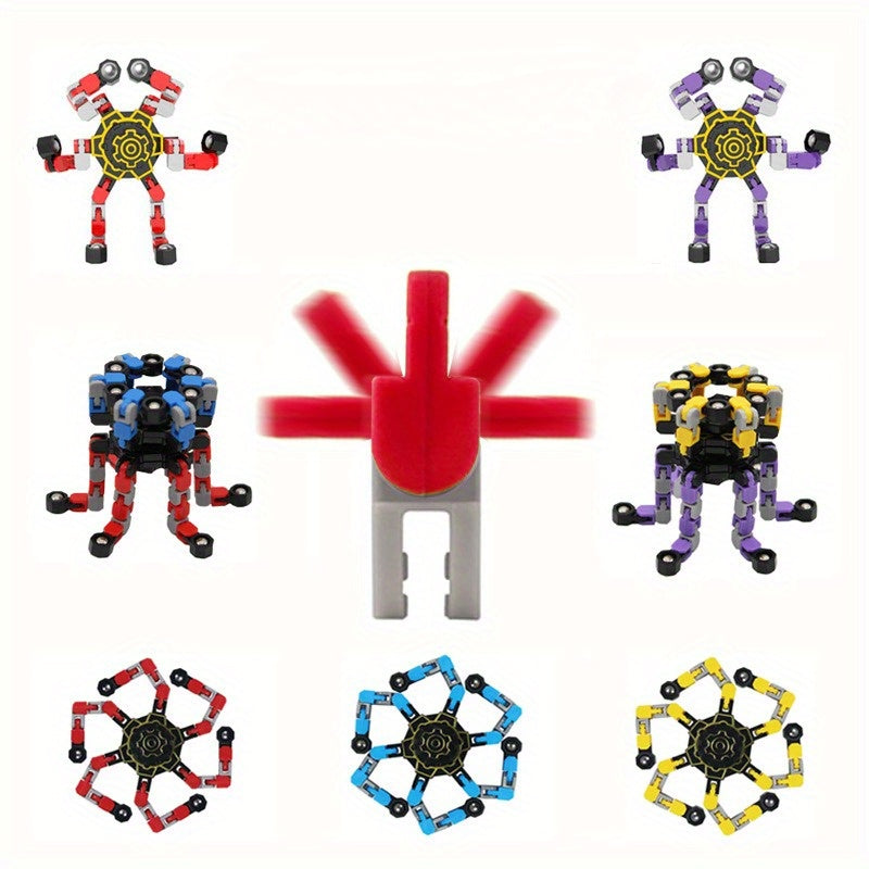 4 Pack Fidget Spinner Robot Toy DIY Transforming Robot Rubber Material
