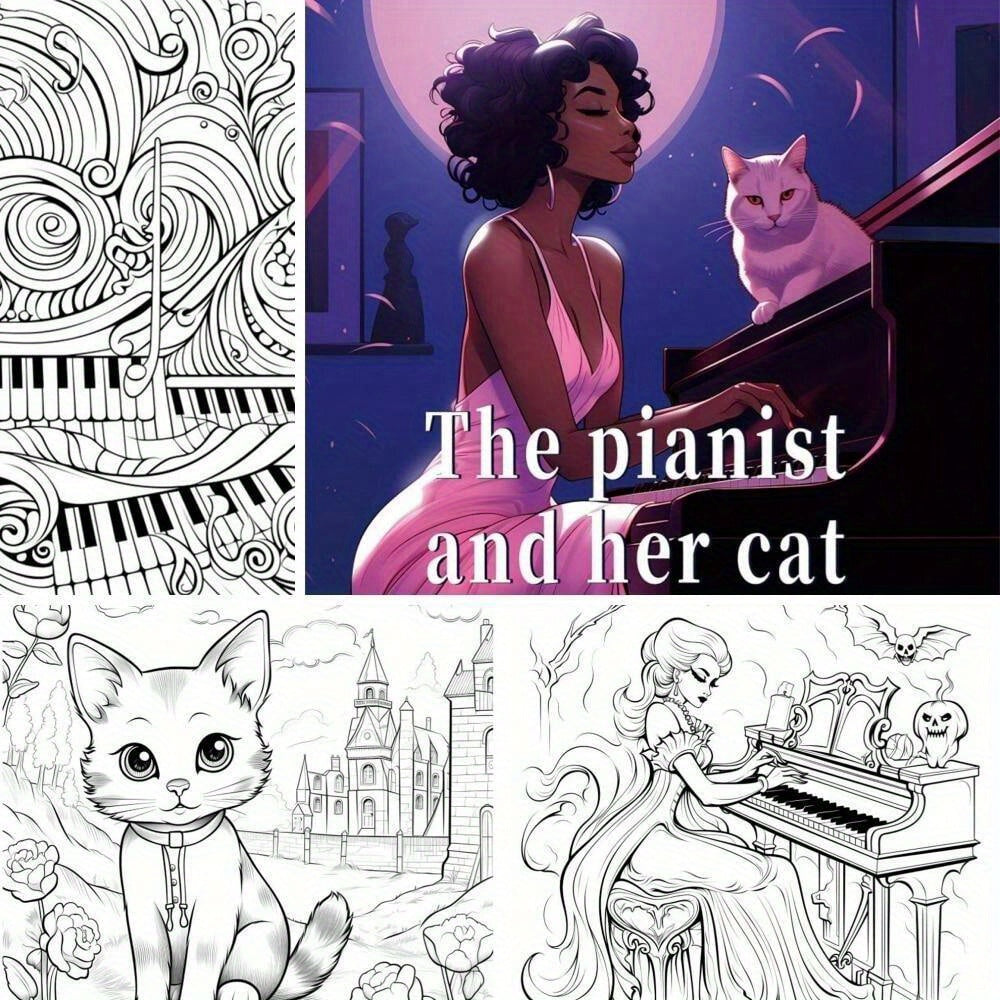 Deluxe Paint By Number Kit The Pianist and Her Cat 22 Page Art Book