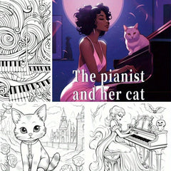 Deluxe Paint By Number Kit The Pianist and Her Cat 22 Page Art Book