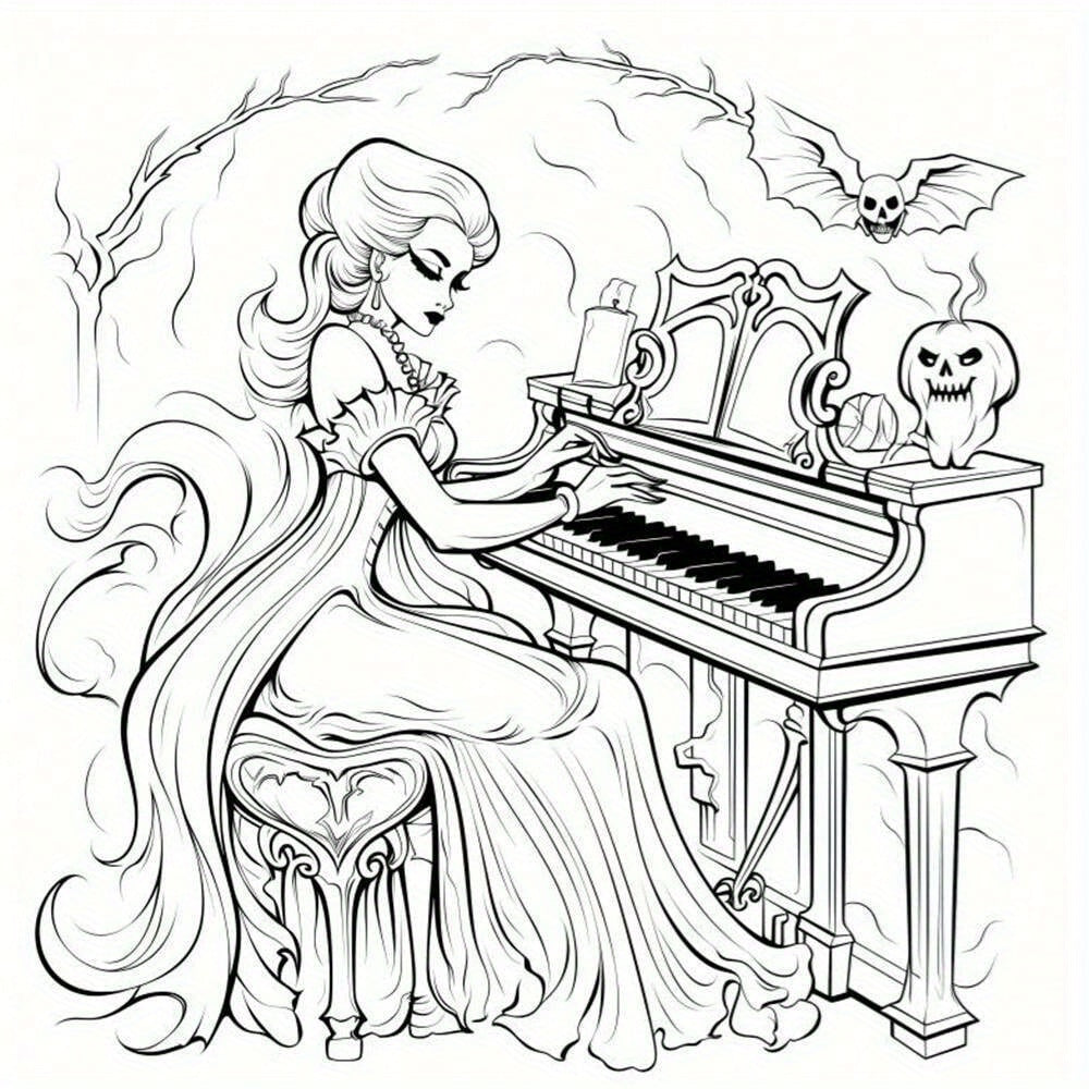 Deluxe Paint By Number Kit The Pianist and Her Cat 22 Page Art Book