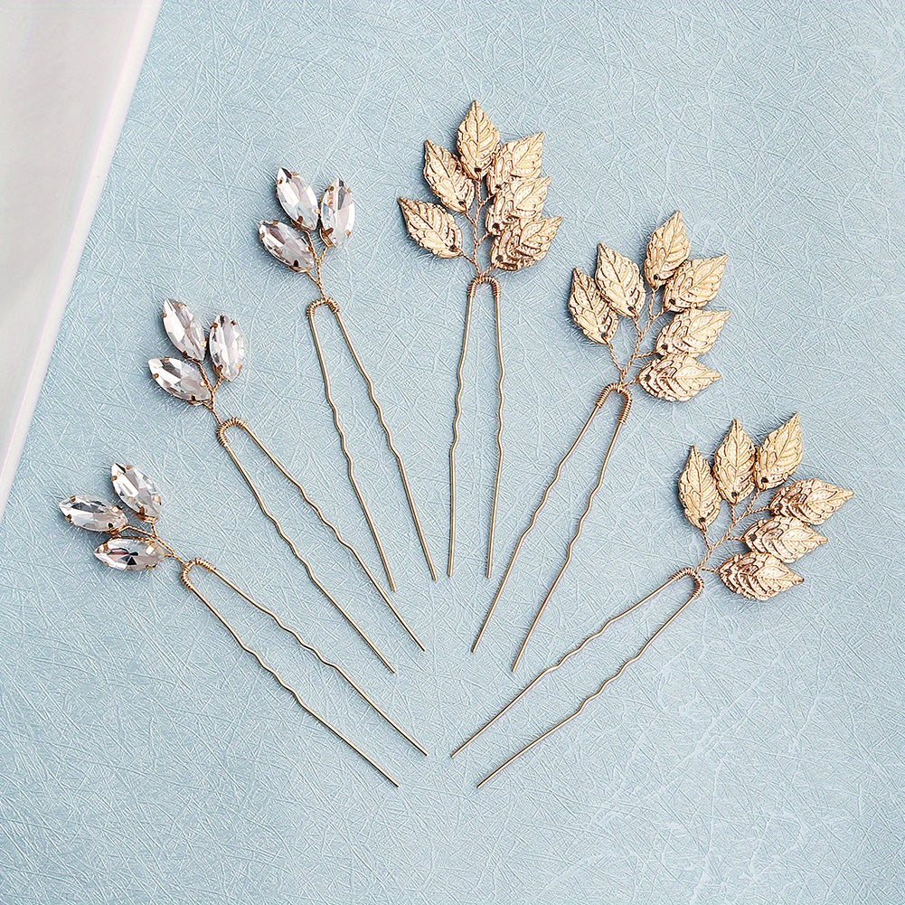 Leaf & Rhinestone Hair Pin for Bridal Wedding Styling