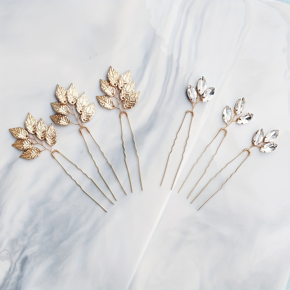 Leaf & Rhinestone Hair Pin for Bridal Wedding Styling