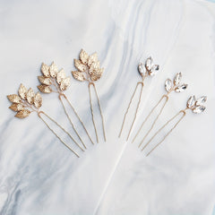 Leaf & Rhinestone Hair Pin for Bridal Wedding Styling
