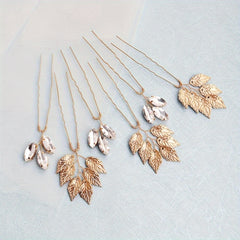 Leaf & Rhinestone Hair Pin for Bridal Wedding Styling