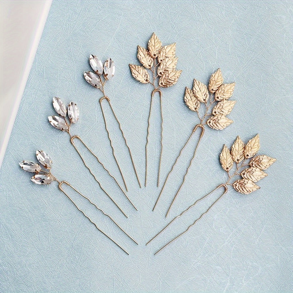 Leaf & Rhinestone Hair Pin for Bridal Wedding Styling