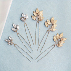 Leaf & Rhinestone Hair Pin for Bridal Wedding Styling