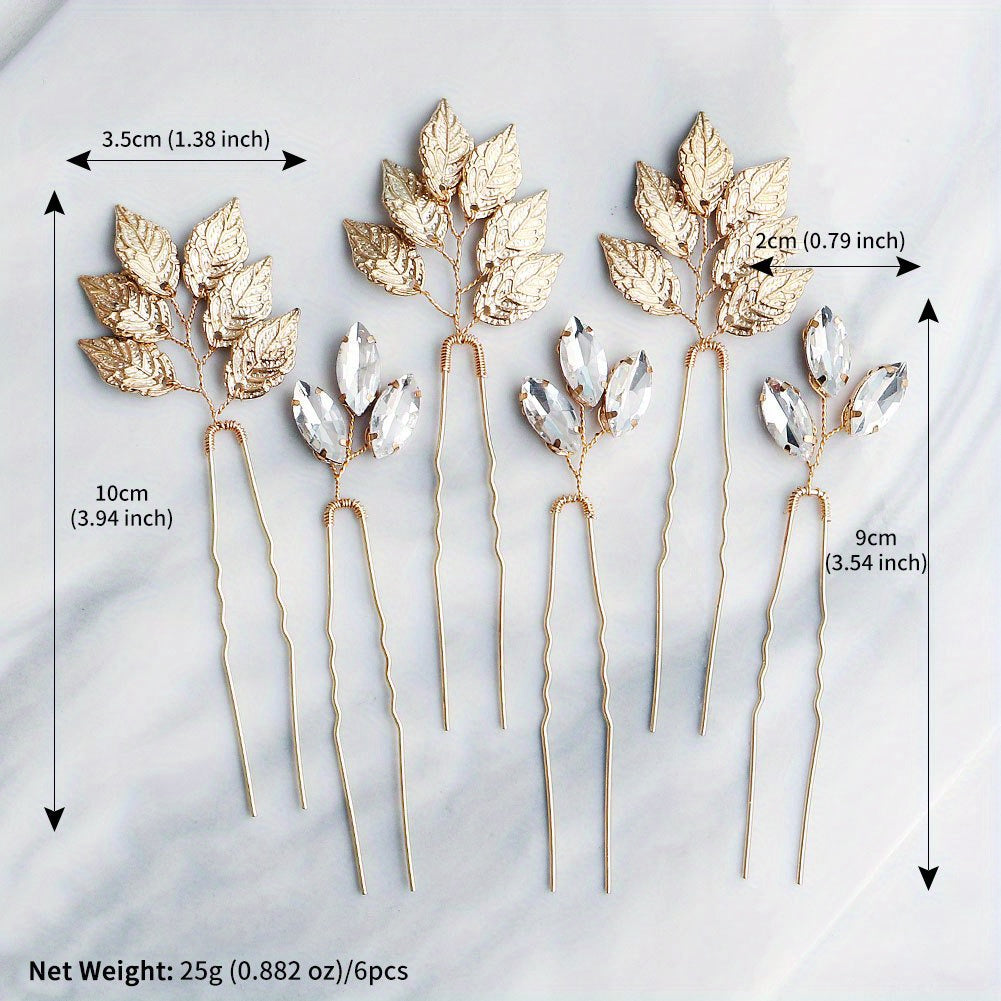 Leaf & Rhinestone Hair Pin for Bridal Wedding Styling
