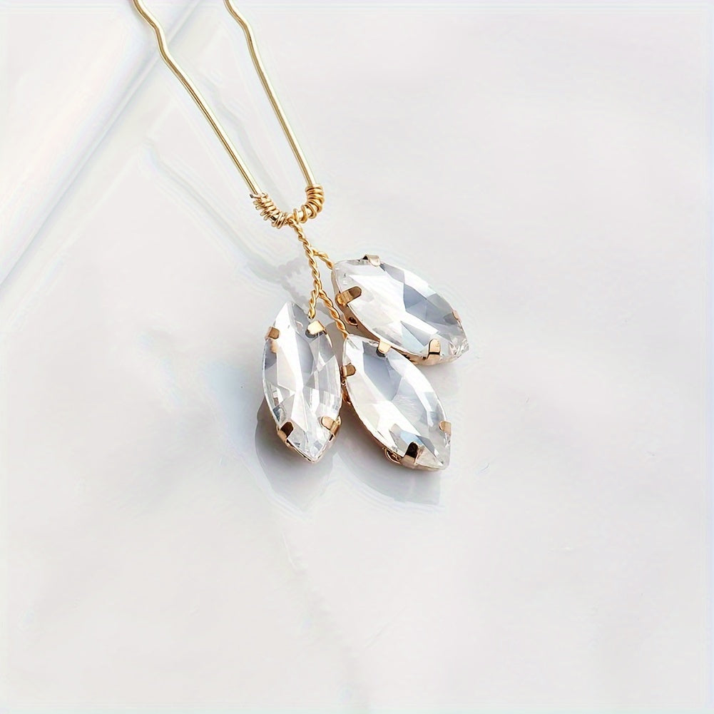 Leaf & Rhinestone Hair Pin for Bridal Wedding Styling