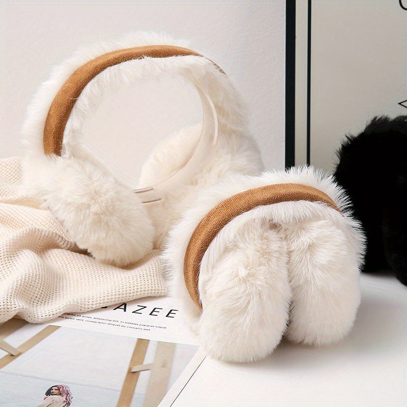 2pcs Faux Rabbit Fur Earmuffs for Women Soft Brown Winter Ear Warmers