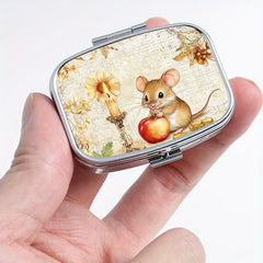 Charming Mouse Print Square Pill Box with 2 Compartments