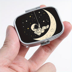 Moon Print Pill Organizer Compact 2 Compartment Metal Case