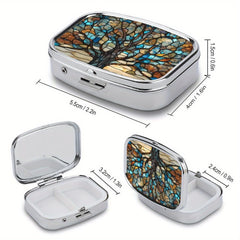 Stained Glass Trees Pill Box 2 Compartment Medicine Case