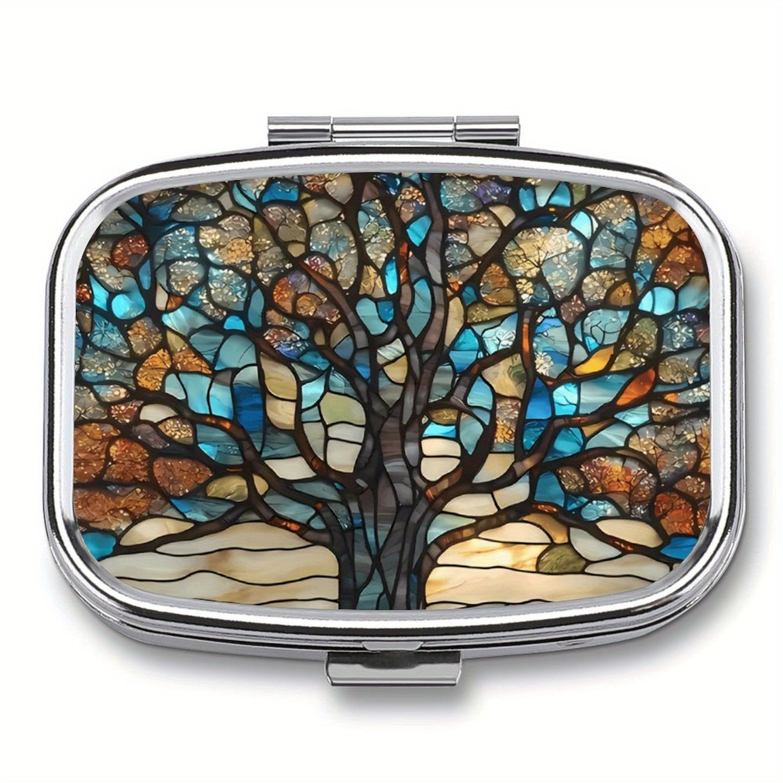 Stained Glass Trees Pill Box 2 Compartment Medicine Case