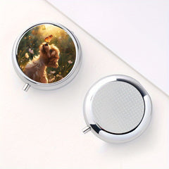 3 Compartment Pill Organizer Round Case with Puppy & Butterfly Print