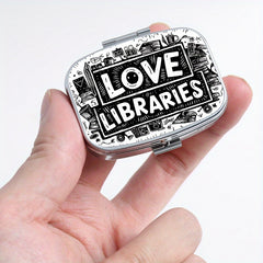 Portable Library Pill Organizer with 2 Compartments - Metal Medicine Box